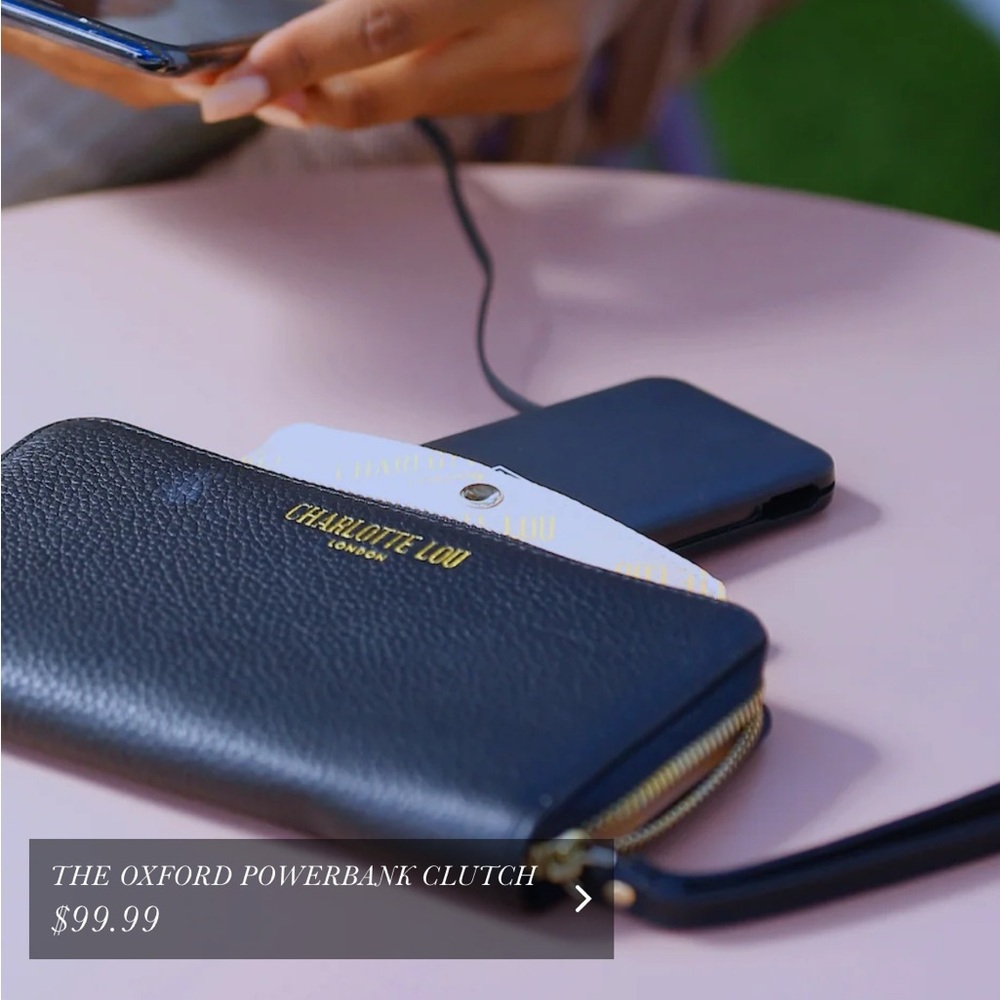 Charlotte Lou Oxford Powerbank Clutch. Black. NWT